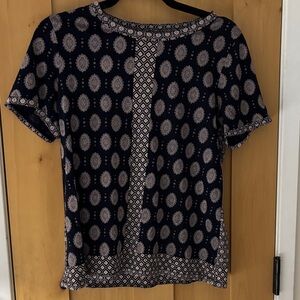 J. Crew Navy and Cream Geometric Women's Tee